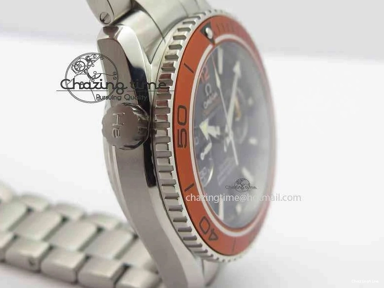 0320 Sophisticated Planet Ocean Master Chronometer Chrono SS OM 1:1 Best Edition Orange On SS Bracelet A 8156